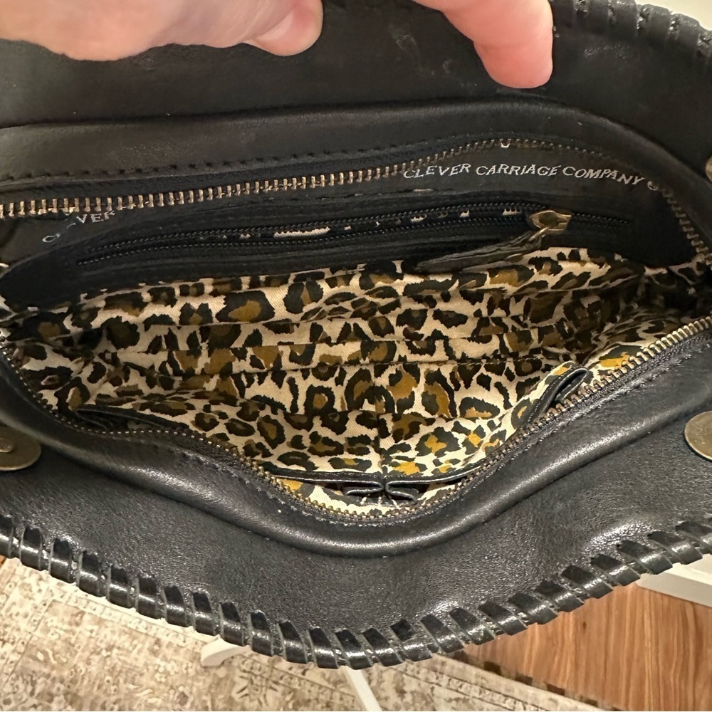 Woven Leather Clever Carriage Black and Brown Woven Leather Shoulder Bag Clutch - Picture 3 of 11